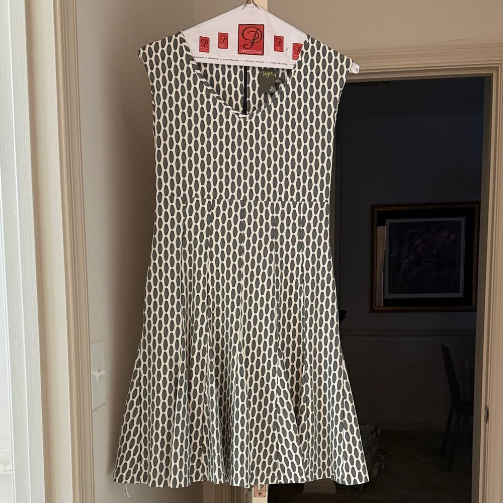 Taylor Black and White Geometric Midi Dress